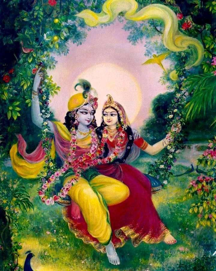 Secondo i loro sentimenti individuali di amore estatico per Sri Krishna, vide la danza dei Gandharva a Dvaraka Puri