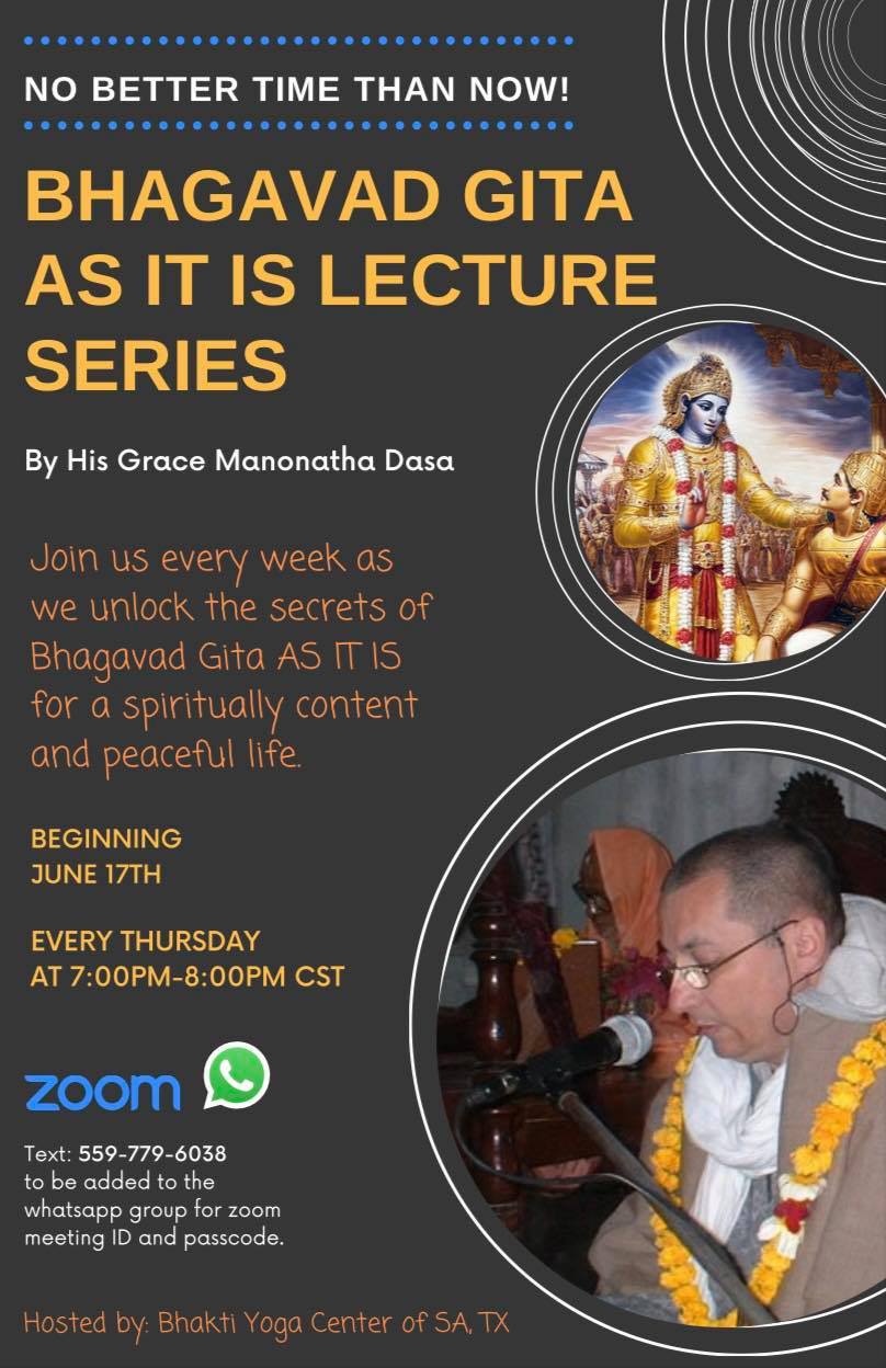 Iskcon San Antonio (TX): weekly videoconference dedicated to Bhagavad-gita studies