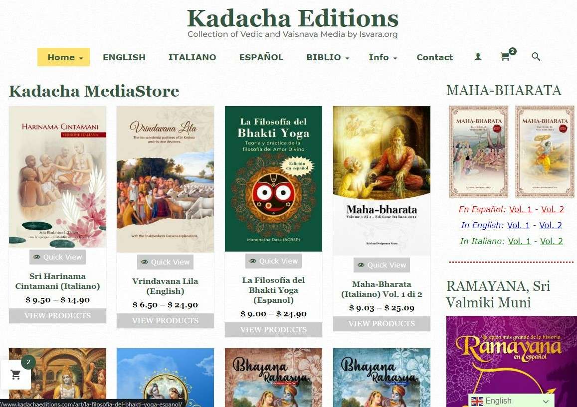Notizie da KADACHA EDITIONS: Maha-bharata, verso per verso vol. 2, e Nandagrama
